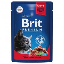 Brit Premium Пауч для взрослых кошек говядина и горошек в соусе
