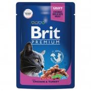 Brit Premium Пауч для взрослых кошек цыпленок и индейка в соусе