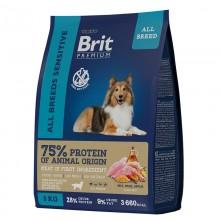 Brit Premium Sensitive с ягненком и индейкой для взрослых собак всех пород  с чувствительным пищеварением.