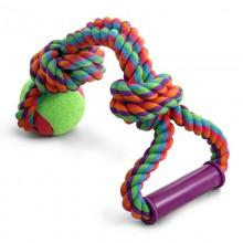 Игрушка для собак "Верёвка с ручкой, 2 узла и мяч", d65/380мм