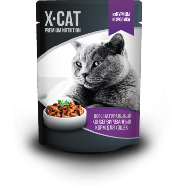 X-CAT Консервы для кошек Курица и Кролик 85 гр.