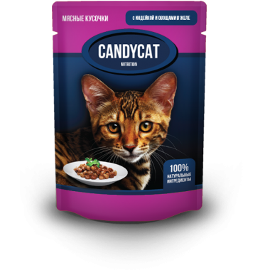CANDYCAT Консервы для кошек Индейка с овощами 85 гр.