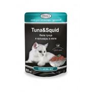 Влажный корм "Gina Tuna&Squid" для кошек с тунцом и кальмаром (в соусе)