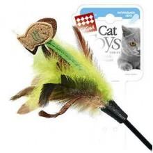 Дразнилка "Goods for pets" для кошек на стеке с рыбками и перьями, 75 см 10007