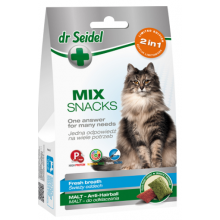 Dr. Seidel Snacks. Микс 2в1. Лакомство для кошек - для свежего дыхания и для вывода шерсти 60г